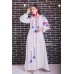Boho Style Embroidered Maxi Dress "Flowers" White with Pink/Blue Embroidery